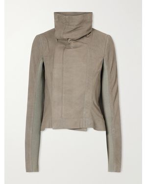 Rick Owens Virgin Wool-Trimmed Suede Biker Jacket - Natural