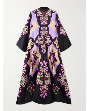 La DoubleJ Icon Magnifico Draped Printed Silk-Twill Maxi Dress - Purple