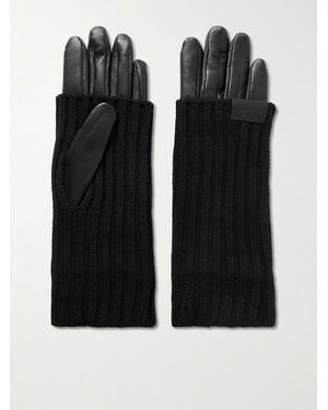 Loewe Leather-Trimmed Ribbed Cashmere Gloves - Black
