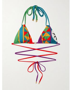 Loewe Paula's Ibiza Bedrucktes Triangel-Bikini-Oberteil Mit Verzierungen - Rot