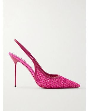Paris Texas Lidia 105 Leather-Trimmed Straw Slingback Court Shoes - Pink