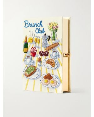 Olympia Le-Tan Brunch Club Embroidered Canvas Clutch - Metallic