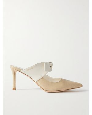 Jimmy Choo Rali 75 Bow-Embellished Leather And Raffia Court Shoes - White