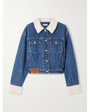 Bally Cropped Shearling-Trimmed Padded Denim Jacket - Blue