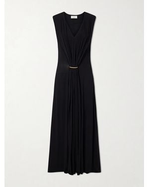 Sportmax Gathered Embellished Stretch-Jersey Maxi Dress - Black