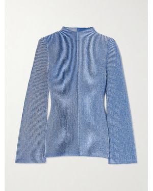 Escvdo Dual Panelled Ribbed Cotton Turtleneck Jumper - Blue