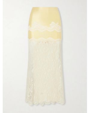 Rabanne Satin-Jersey Lace-Trimmed Maxi Skirt - Yellow