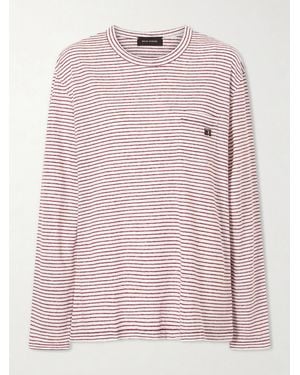 Wales Bonner Hour Embroidered Striped Linen And Cotton-Blend T-Shirt - Pink