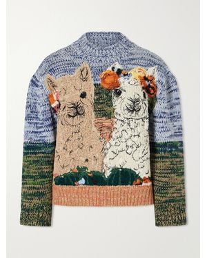 Stella McCartney Mélange Knitted Embroidered Wool Jumper - Blue