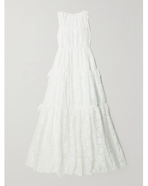 Erdem Isla Tie-Detailed Tiered Cotton-Blend Lace Gown - White