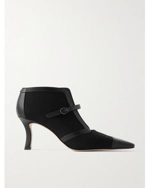 Manolo Blahnik Bermion 70 Leather-Trimmed Wool Court Shoes - Black