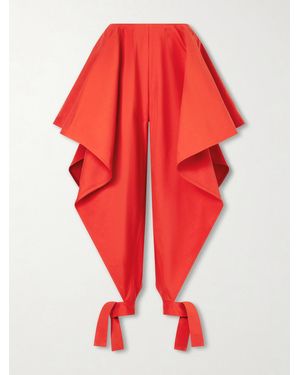 Alaïa Panelled Ruffled Cotton-Gabardine Wide-Leg Trousers - Red
