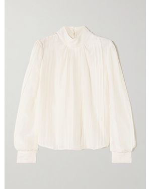 Thierry Colson Blouse À Col Montant En Voile De Coton Et De Soie Mélangés À Plis Nervures Teresa - Neutre