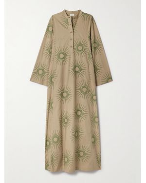 Dries Van Noten Embroidered-pattern Round-neck Cotton Maxi Dress - Natural