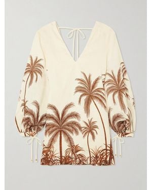 ANDRES OTALORA Y El Mar Printed Linen Mini Dress - Natural