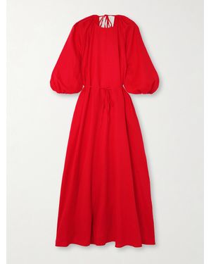 BERNADETTE Fran Open-Back Linen Maxi Dress - Red