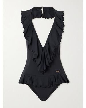 Chloé Embellished Ruffled Halterneck Swimsuit - Black