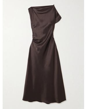 La Ligne Asymmetric Draped Satin Maxi Dress - Brown