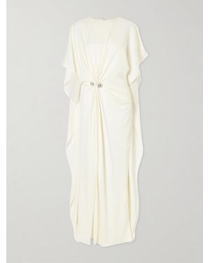 Brandon Maxwell Draped Embellished Crepe Midi Dress - White