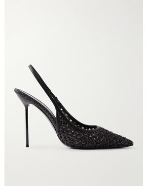 Paris Texas Lidia Leather-Trimmed Straw Slingback Court Shoes - Black