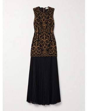 Ulla Johnson Auryn Mehrlagiges Maxikleid Aus Taft, Mesh Und Plissiertem Seidenchiffon Mit Applikationen - Schwarz