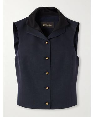 Loro Piana Dianne Mehrlagige Weste Aus Grain De Poudre Aus Einer Woll-Seidenmischung Mit Satinbesätzen - Blau