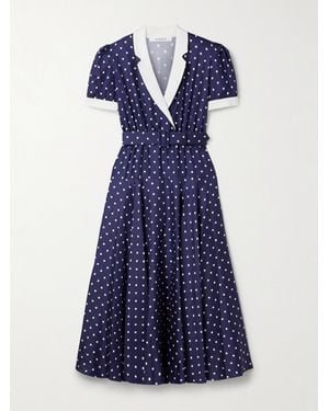 Rodarte Midikleid Aus Seiden-Twill Mit Polka-Dots, Crêpe-De-Chine-Besätzen Und Gürtel - Blau