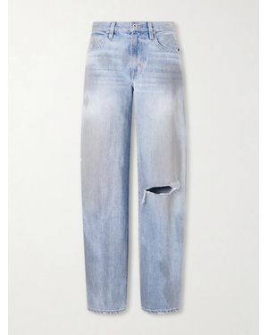 SLVRLAKE Denim Tess Long Distressed Low-Rise Wide-Leg Jeans - Blue