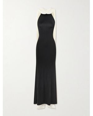 Ilkyaz Ozel Leia Draped Two-Tone Jersey Gown - Black