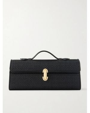 SAVETTE Slim Symmetry Woven Leather Tote - Black