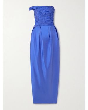 Marmar Halim One-Shoulder Gathered Plissé-Taffeta Gown - Blue