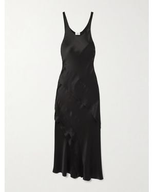 Saint Laurent Asymmetric Tiered Silk-Satin Maxi Dress - Black