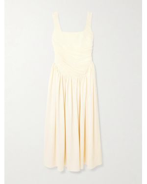 Abadia Kaia Ruched Gathered Chiffon And Twill Midi Dress - Natural