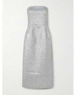 Emilia Wickstead Leila Strapless Metallic Cloqué Midi Dress - White