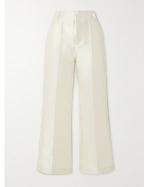 D'Estree Yoshitomo Pleated Faille Wide-Leg Pants - White
