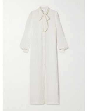 Lisa Marie Fernandez Pussy-Bow Crinkled Linen-Blend Gauze Maxi Dress - White