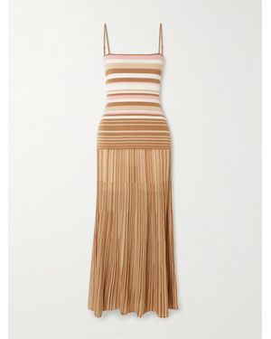 Faithfull the Brand Esenia Striped Plissé Cotton-Blend Maxi Dress - Natural