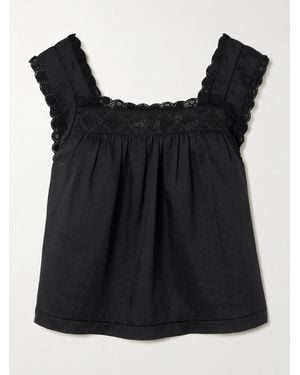 Doen Aphra Crochet-Trimmed Ramie Top - Black