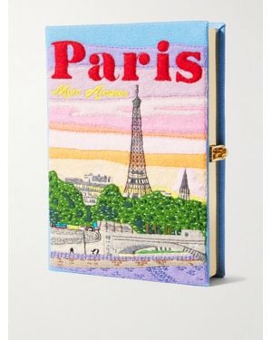 Olympia Le-Tan Paris Mon Amour Embroidered Appliquéd Canvas Clutch - Green