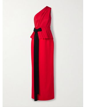 Carolina Herrera Asymmetrische Robe Aus Crêpe Mit Ripsbandbesatz Und Raffungen - Rot