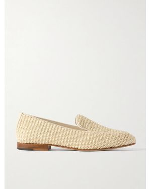 Manolo Blahnik Pitakara Leather-Trimmed Raffia Loafers - Natural