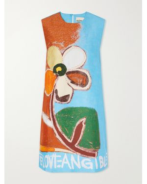 ALÉMAIS Lenny Embellished Printed Linen-Blend Mini Dress - Blue