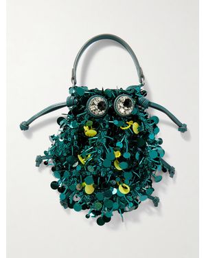 Anya Hindmarch Beetle Embellished Leather-Trimmed Clutch - Green