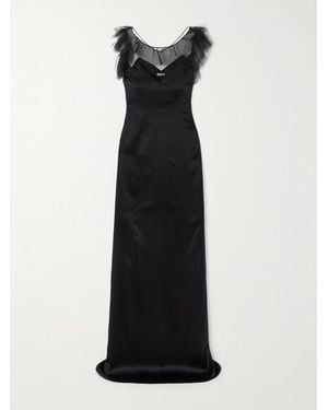 Bode Prima Ruffled Mesh-Trimmed Silk-Satin Maxi Dress - Black