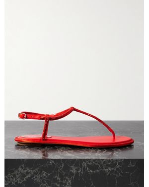 Rene Caovilla Diana Sandalen Aus Satin Mit Lederbesätzen Und Kristallen - Rot