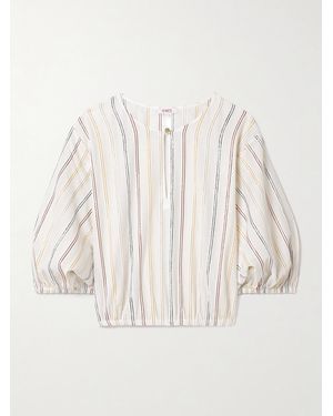 Eres Irisée El Dorado Cropped Metallic Striped Cotton-Blend Voile Top - Natural