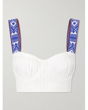 Emporio Sirenuse Dalia Pleated Printed Linen Cropped Top - White
