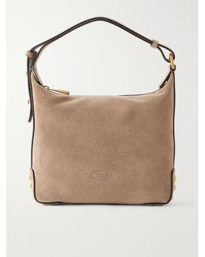 Tod's Sacca Mini Suede Shoulder Bag - Natural