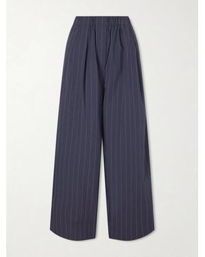 St. Agni Pleated Pinstriped Cotton-Blend Wide-Leg Trousers - Blue