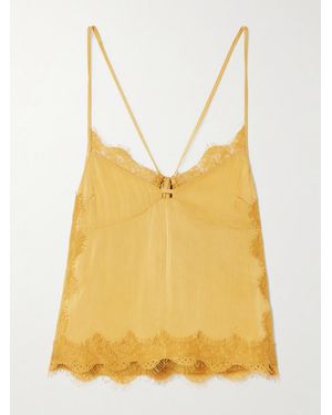 R13 Tie-Detailed Lace And Crepon Camisole - Yellow